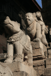 Close-up Stone Figures Flanking